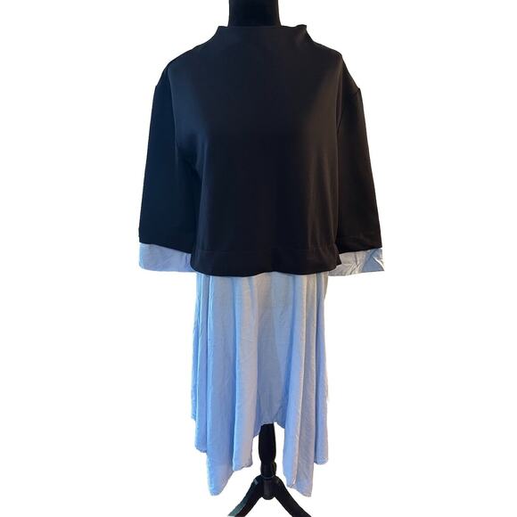 Zara Woman Women's Mock Neck Overlay Dress Navy Blue Size Small Flowy Lagenlook - Picture 1 of 7